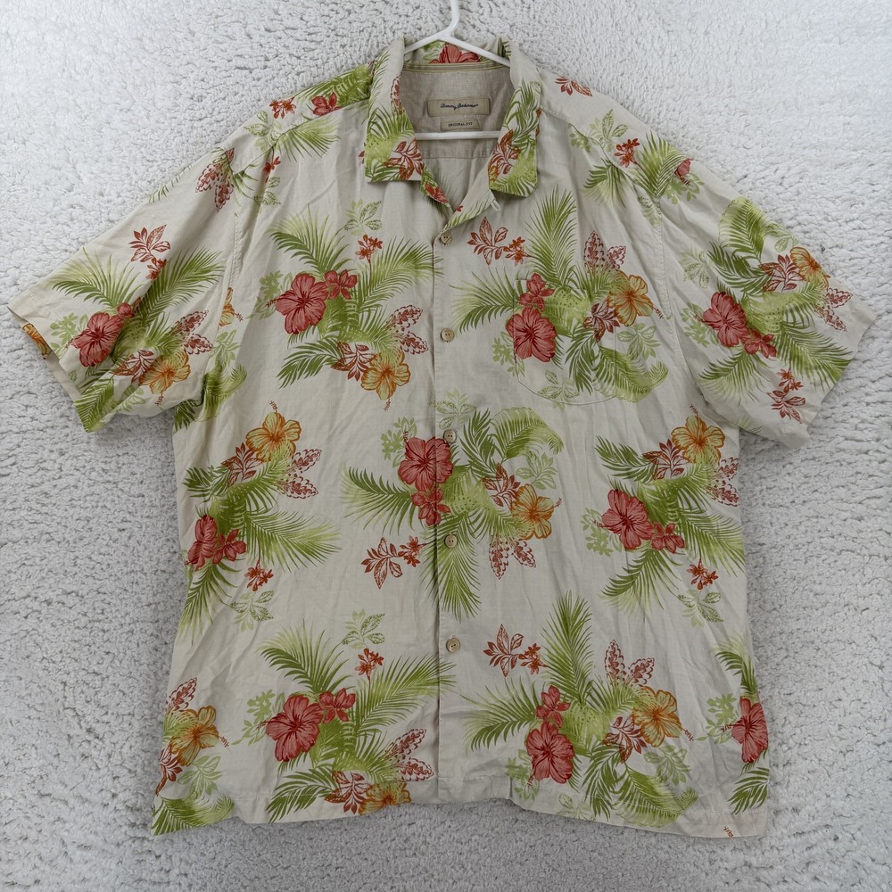 Tommy Bahama Shirt Mens 3XL Multicolor Floral Hawaiian Silk Button Up Casual